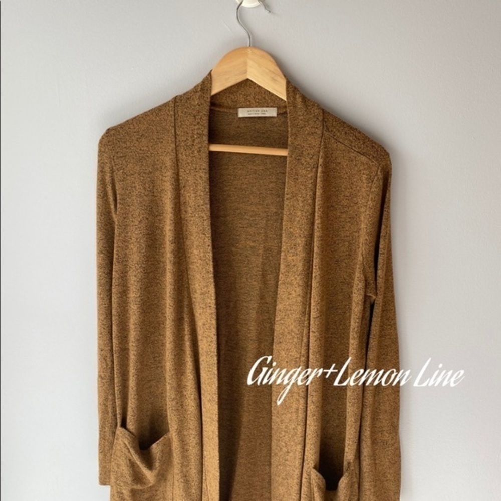 ACTIVE USA Women’s Long Sleeve Front Open with Pockets Cardigan Mustard Color S